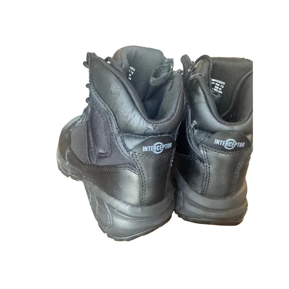 Interceptor Tactical Combat Boots Men's 7.5 Black Side Zip Leather Work Duty